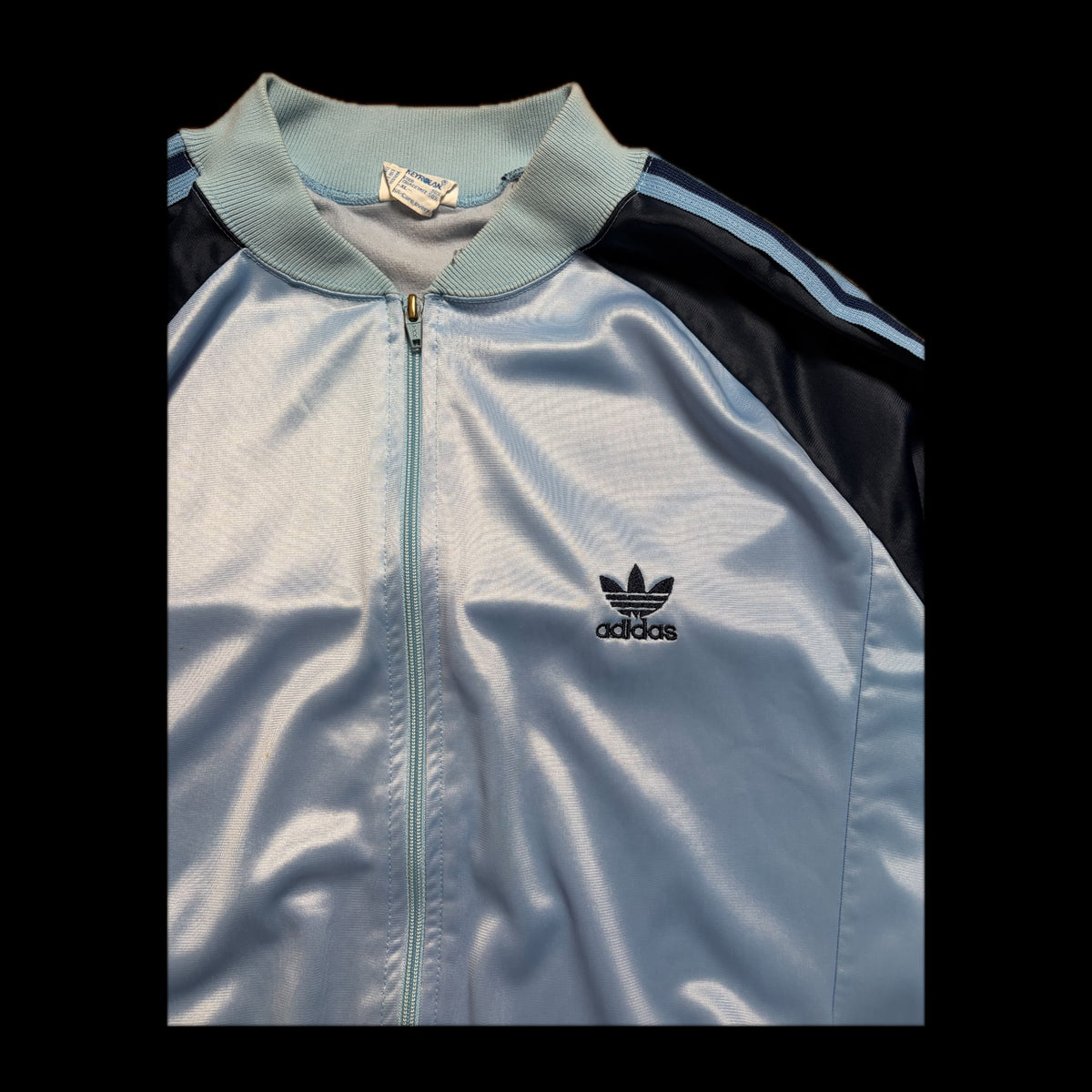 80s adidas ATP Keyrolan Track Jacket XL — Light Blue × Navy / Made in USA Vintage