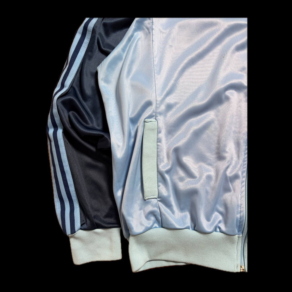 80s adidas ATP Keyrolan Track Jacket XL — Light Blue × Navy / Made in USA Vintage