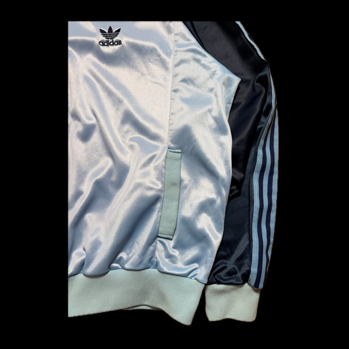 80s adidas ATP Keyrolan Track Jacket XL — Light Blue × Navy / Made in USA Vintage