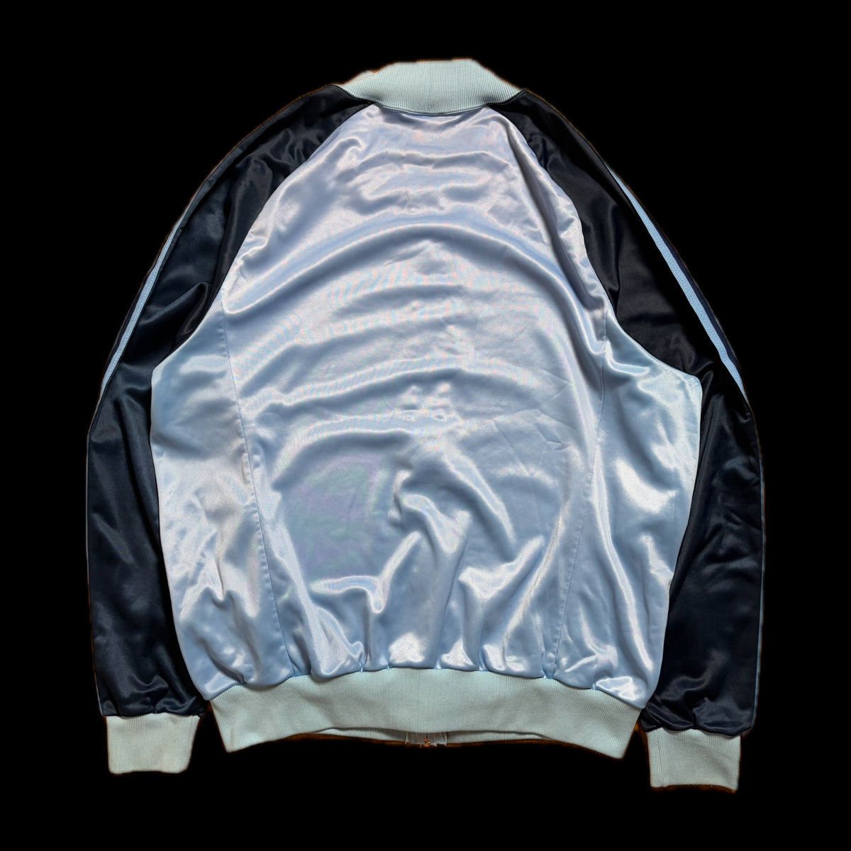 80s adidas ATP Keyrolan Track Jacket XL — Light Blue × Navy / Made in USA Vintage