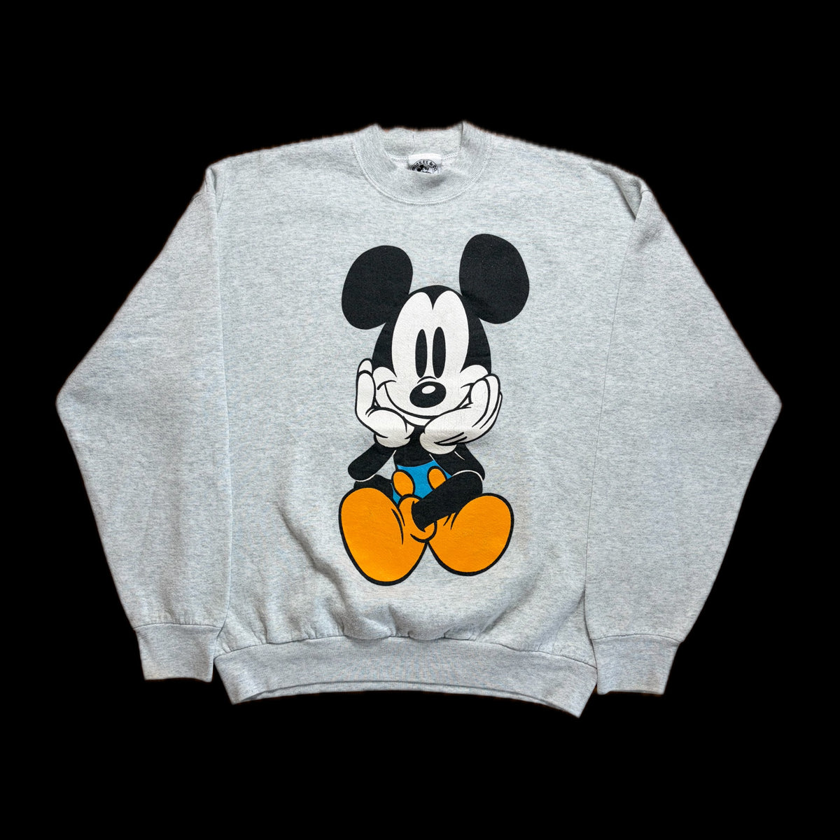90s Disney "Mickey & Co." Sitting Mickey Sweatshirt L-XL — Gray / Made in USA Vintage