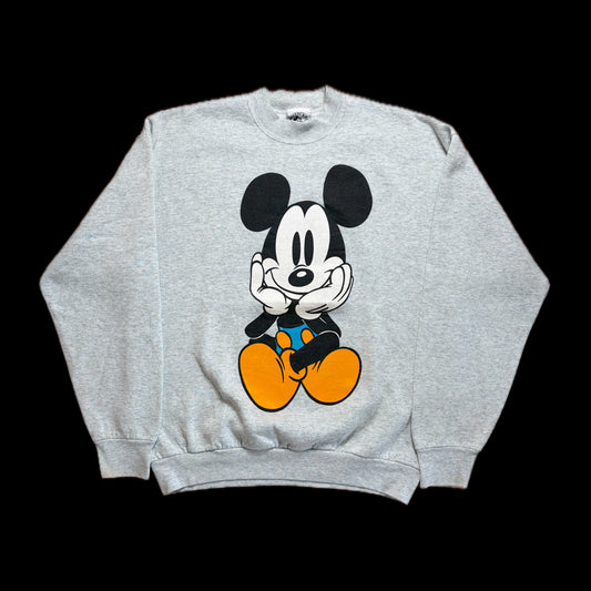 90s Disney "Mickey & Co." Sitting Mickey Sweatshirt L-XL — Gray / Made in USA Vintage