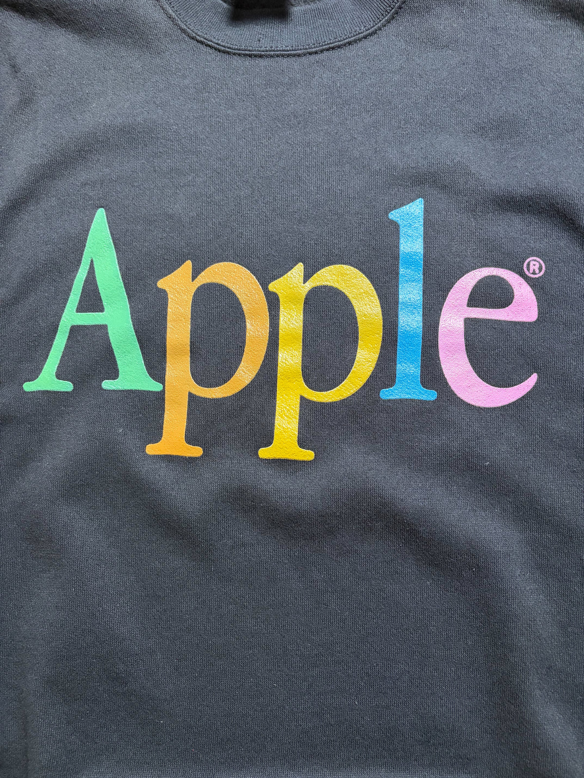 90s Apple Rainbow Logo Sweatshirt L —Black / Tultex Body Vintage