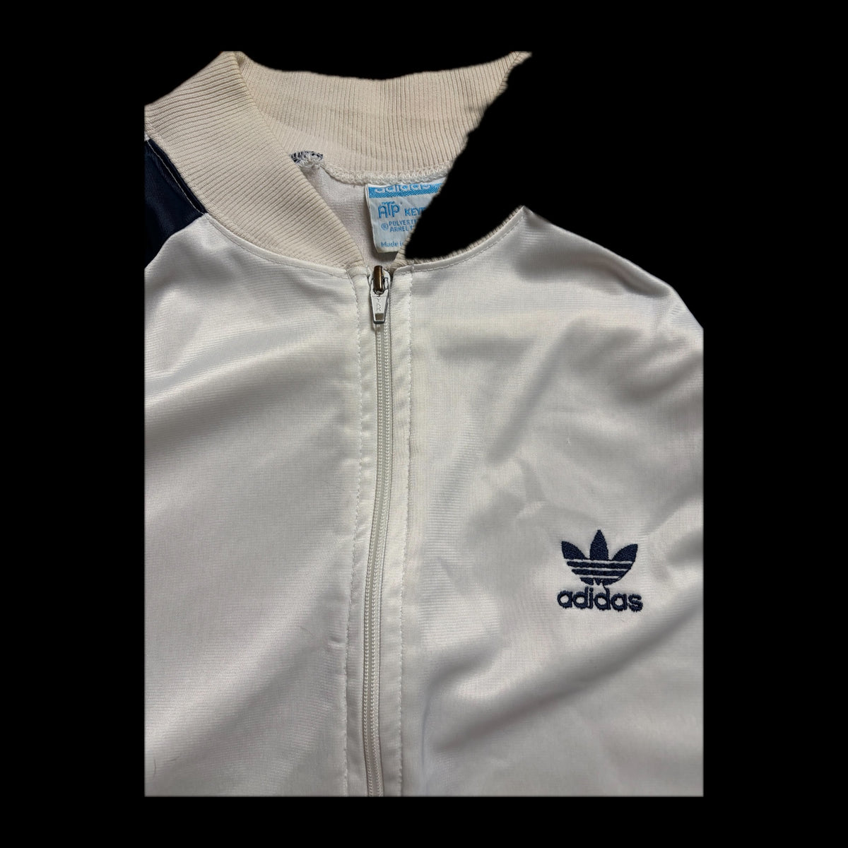 80s adidas ATP Keyrolan Track Jacket L — Cream × Navy / Made in USA Vintage