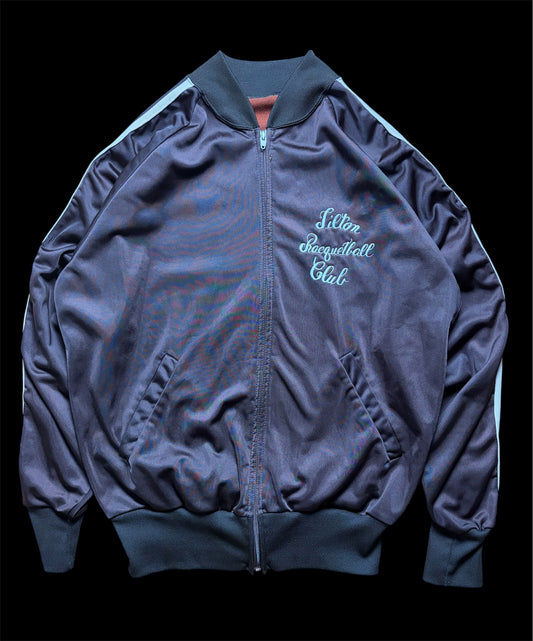 80s Racquetball Club Track Jacket L — Brown / Chain Stitch Embroidery / ATP Type Vintage